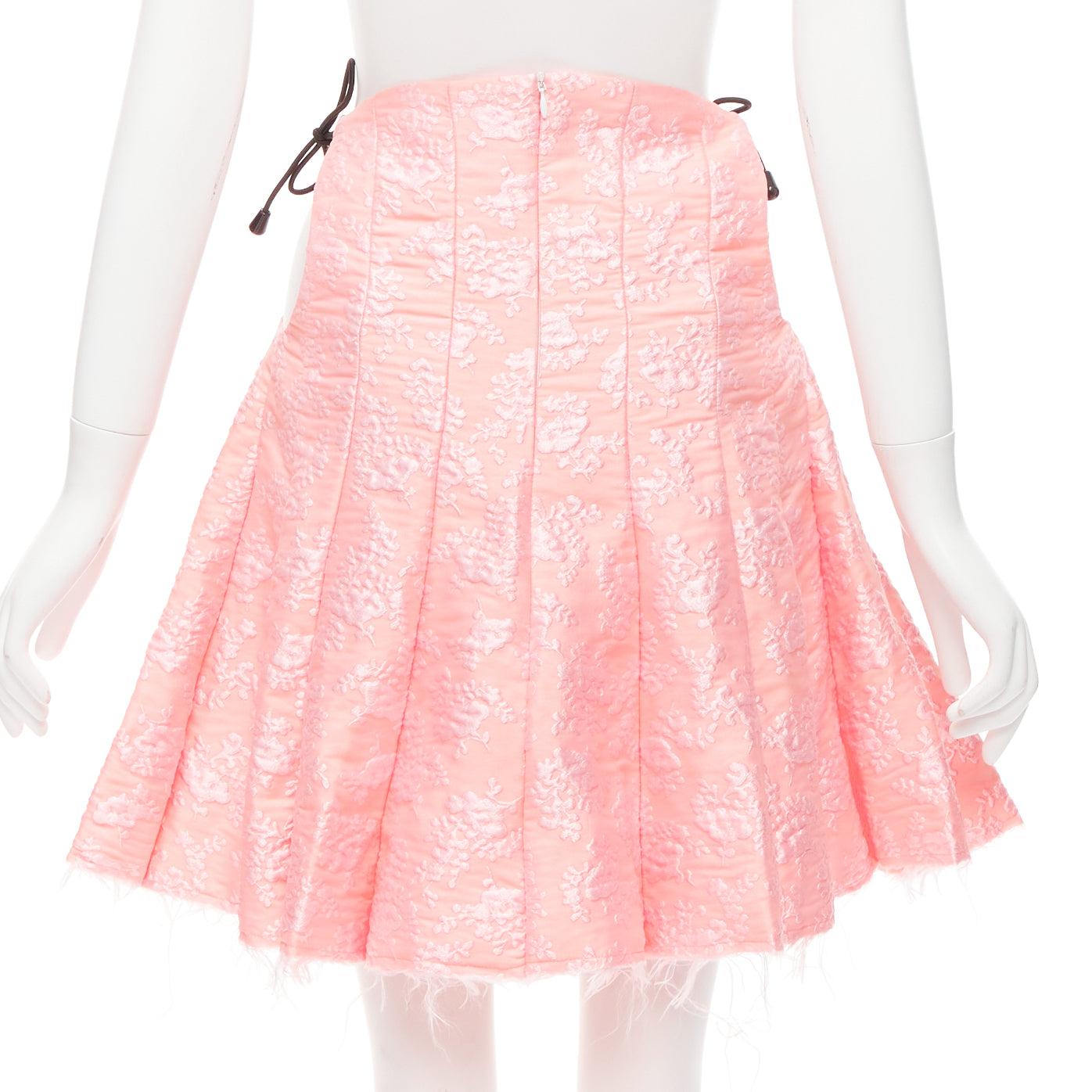 SHU SHU TONG light pink cloque bungee cord cut out waist flared skirt UK6 XS For Sale 1