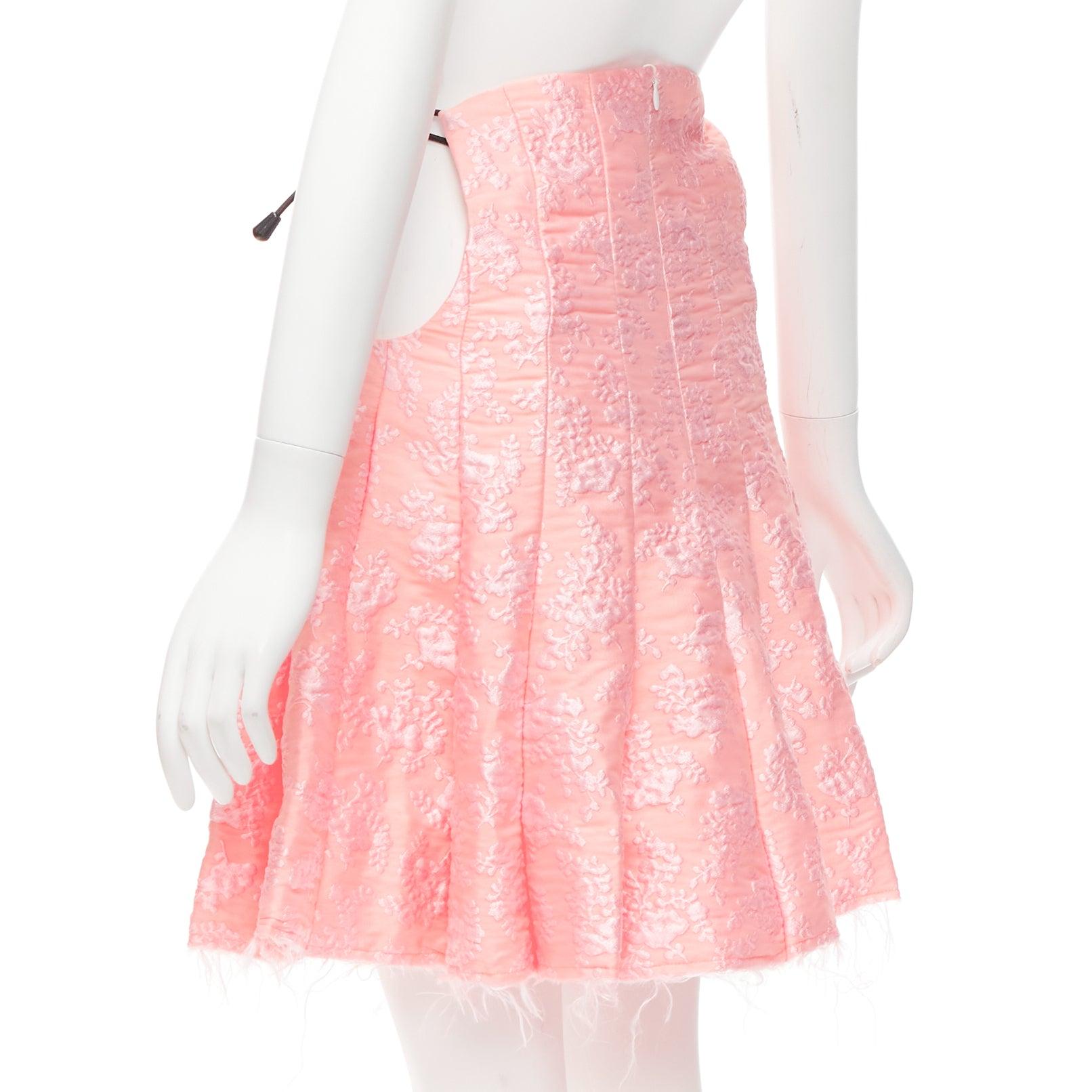 SHU SHU TONG light pink cloque bungee cord cut out waist flared skirt UK6 XS For Sale 2