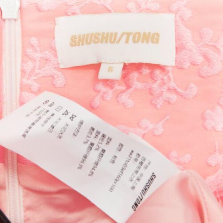 SHU SHU TONG light pink cloque bungee cord cut out waist flared skirt UK6 XS For Sale 3