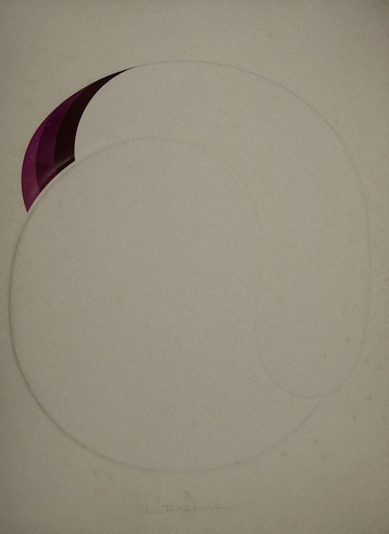 White Ball is an abstract silk-screen and copperplate engraving print on heavy paper, realized in 1973 by the Japanese artist Shu Takahashi.

Hand signed, dated and numbered by the artist on the lower margin. Edition of 75.

The artwork is attached