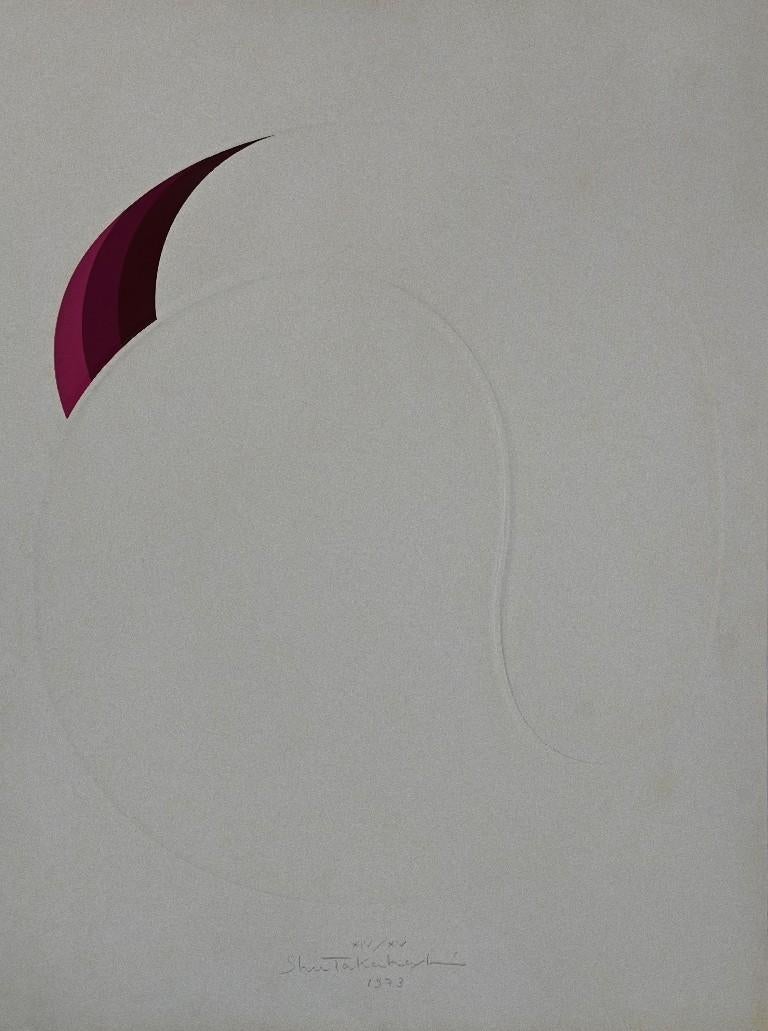 White Ball is an abstract screen-print and copperplate engraving print on heavy paper, realized in 1973 by the Japanese artist Shu Takahashi.

Hand signed, numbered and dated on the lower margin. Edition of XV.

Good conditions.

Shu Takahashi was a