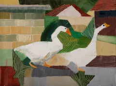 Peinture à l'huile originale de l'oiseau Shuai Liu "Chant Goose"