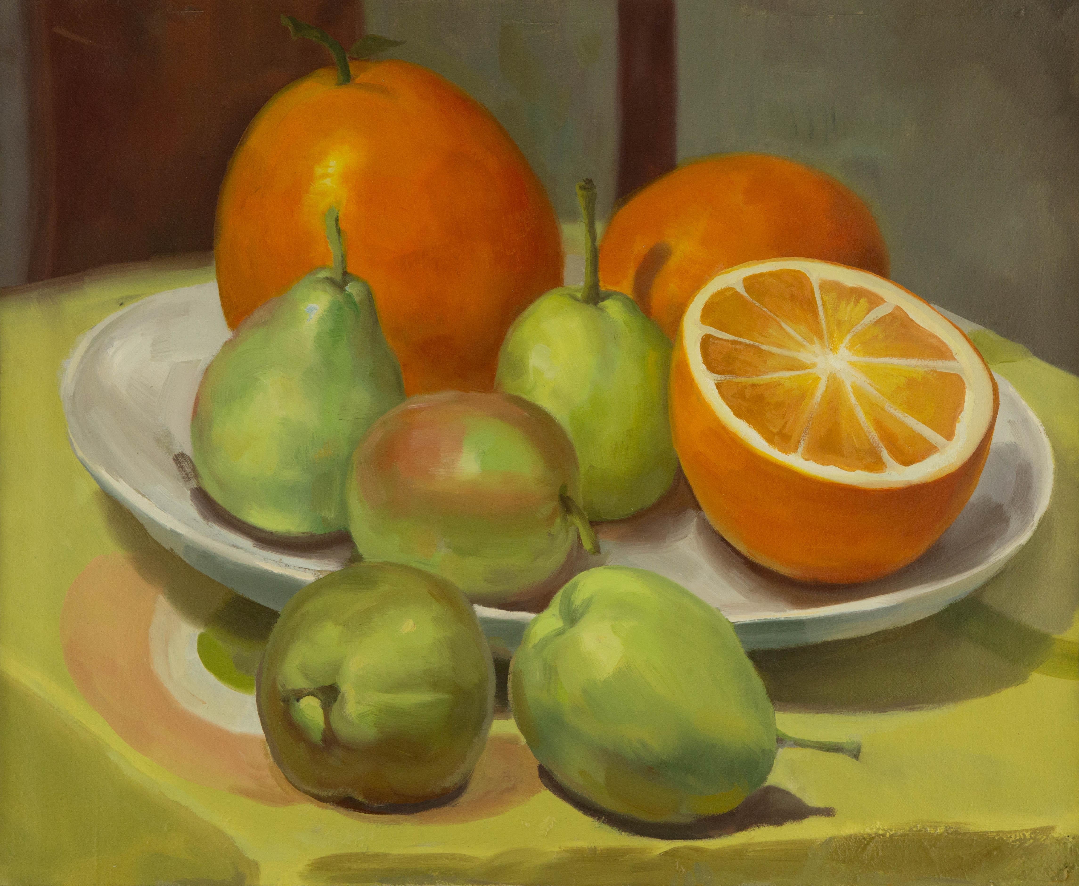  Titel: Have Some Fruits I
 Medium: Öl auf Leinwand
 Größe: 19 x 23 Zoll
 Rahmen: Einrahmungsmöglichkeiten vorhanden!
 Zustand: Das Gemälde scheint in ausgezeichnetem Zustand zu sein.
 Hinweis: Dieses Gemälde ist nicht aufgespannt.
 Jahr: 2000