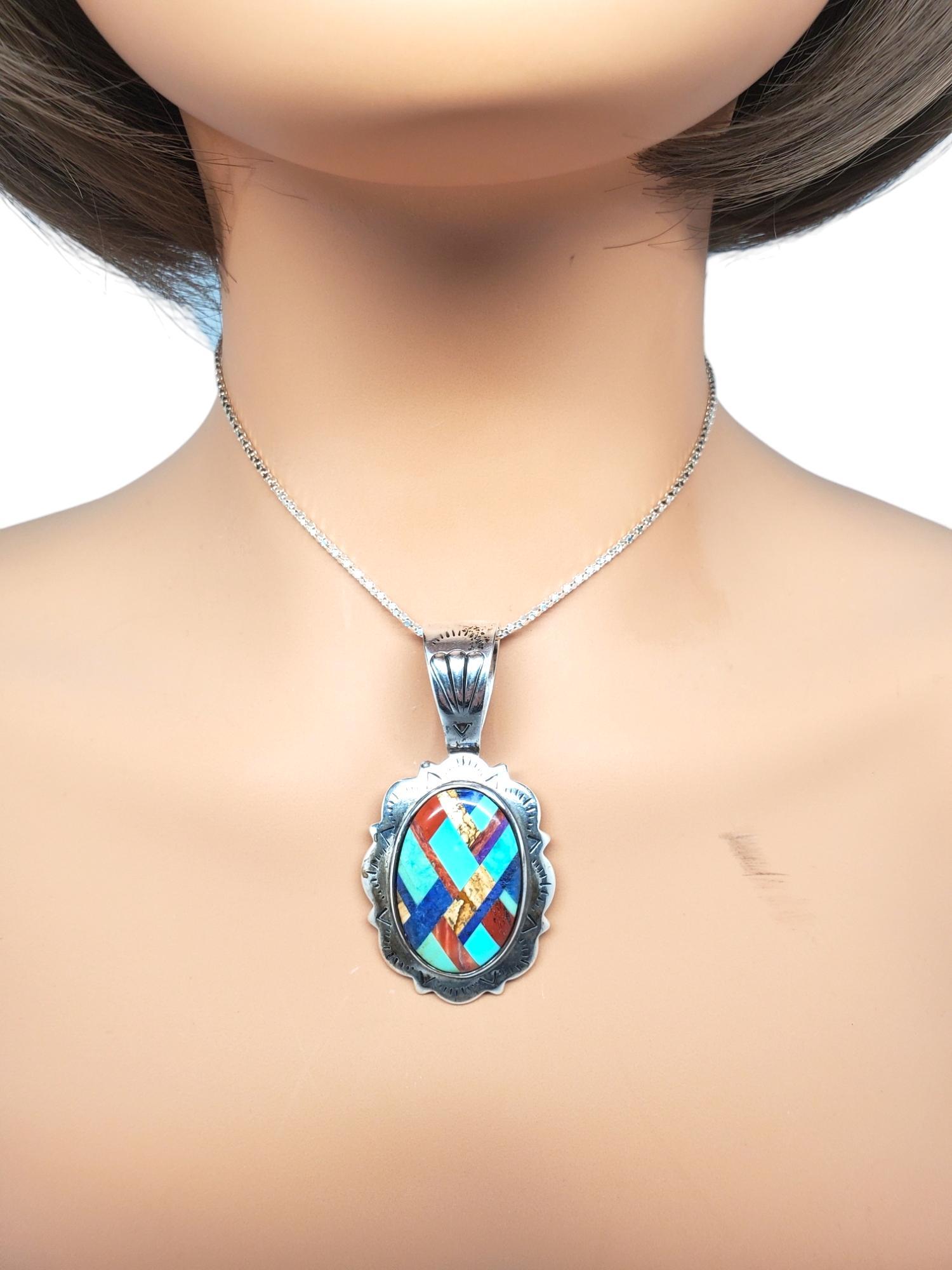 Taglio misto Ciondolo con intarsio a mosaico Navajo in argento sterling Shube #20786 in vendita