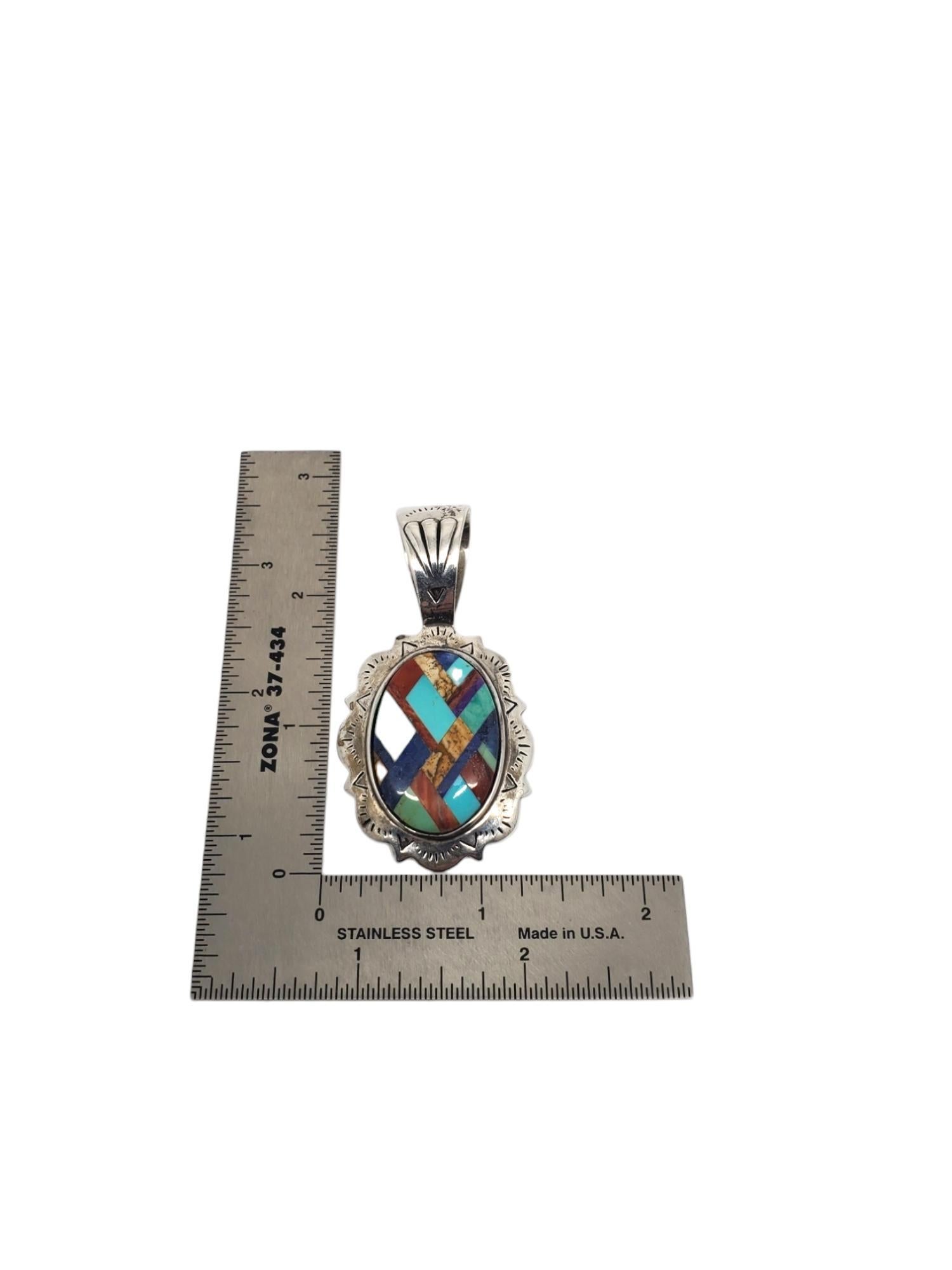 Ciondolo con intarsio a mosaico Navajo in argento sterling Shube #20786 In condizioni buone in vendita a Washington Depot, CT