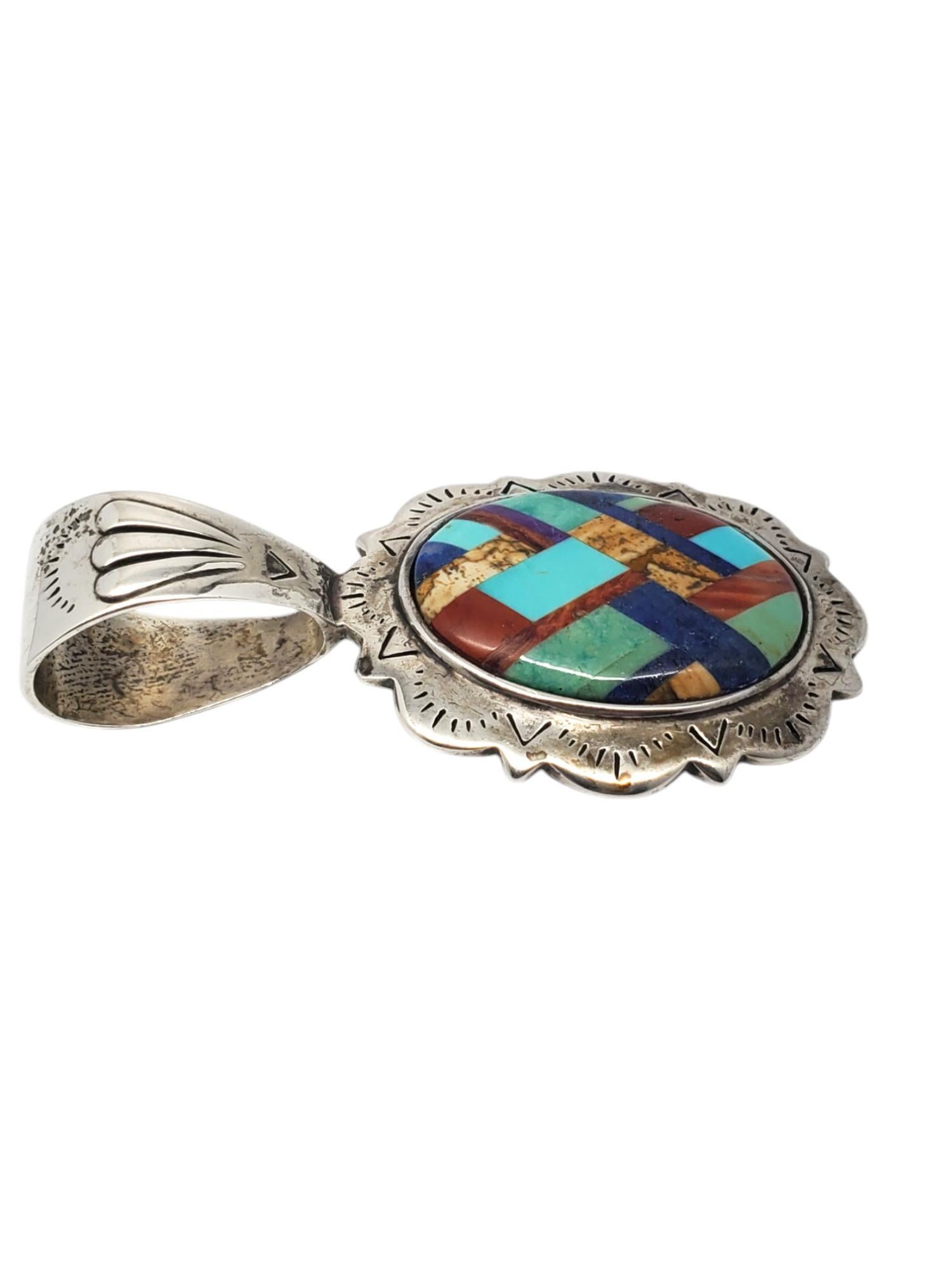 da uomo o donna Ciondolo con intarsio a mosaico Navajo in argento sterling Shube #20786 in vendita