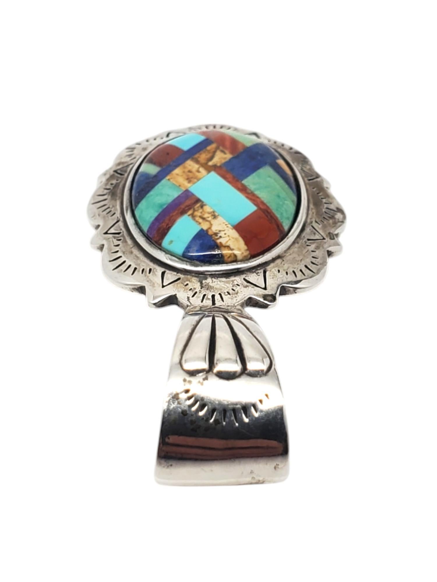 Ciondolo con intarsio a mosaico Navajo in argento sterling Shube #20786 in vendita 1