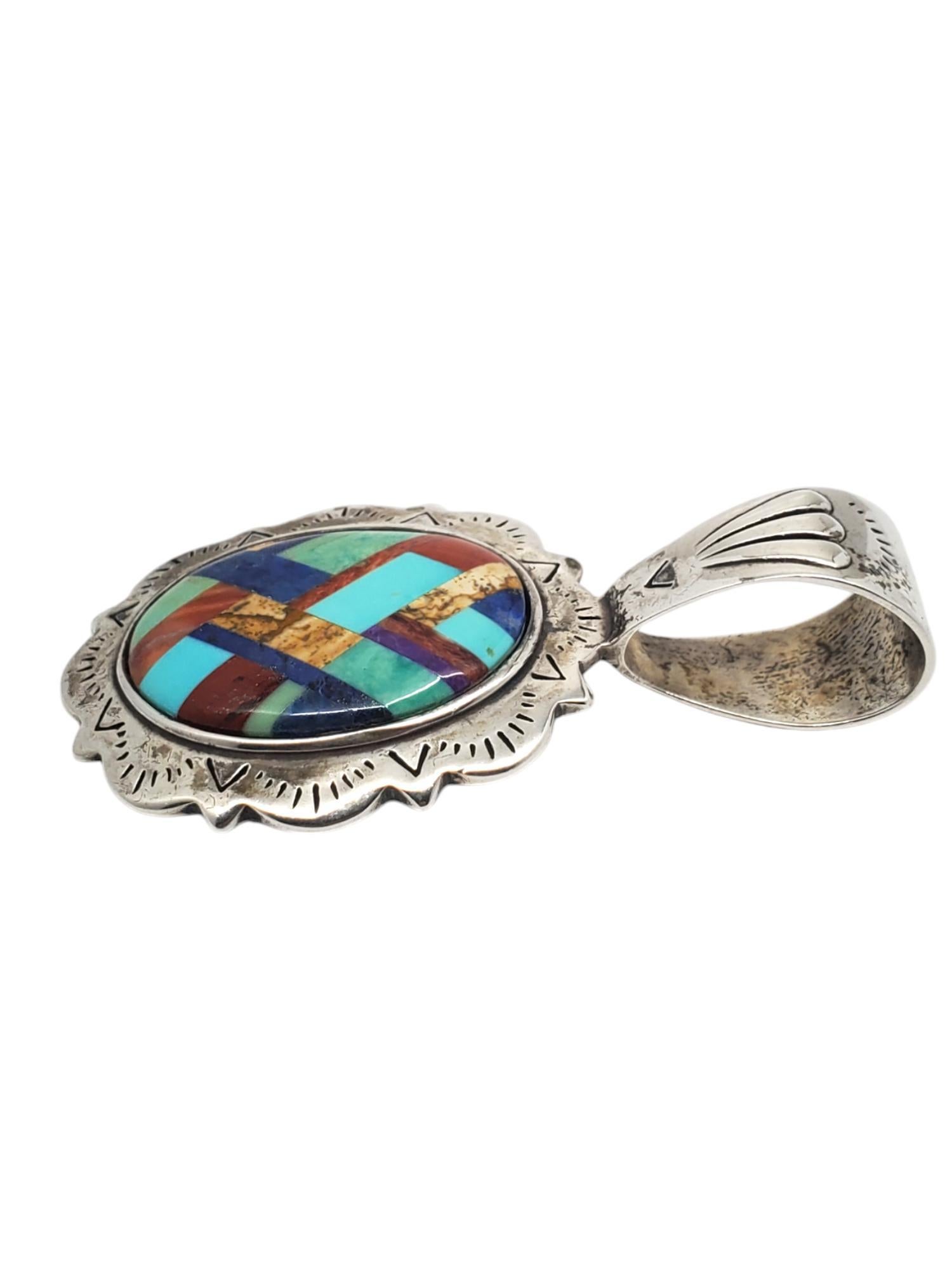 Ciondolo con intarsio a mosaico Navajo in argento sterling Shube #20786 in vendita 2