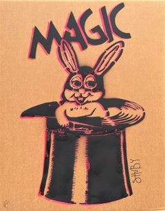 Lapin magique (noir et rose) (Pop Art, Warhol, Street Art, Lièvre, Drôle))