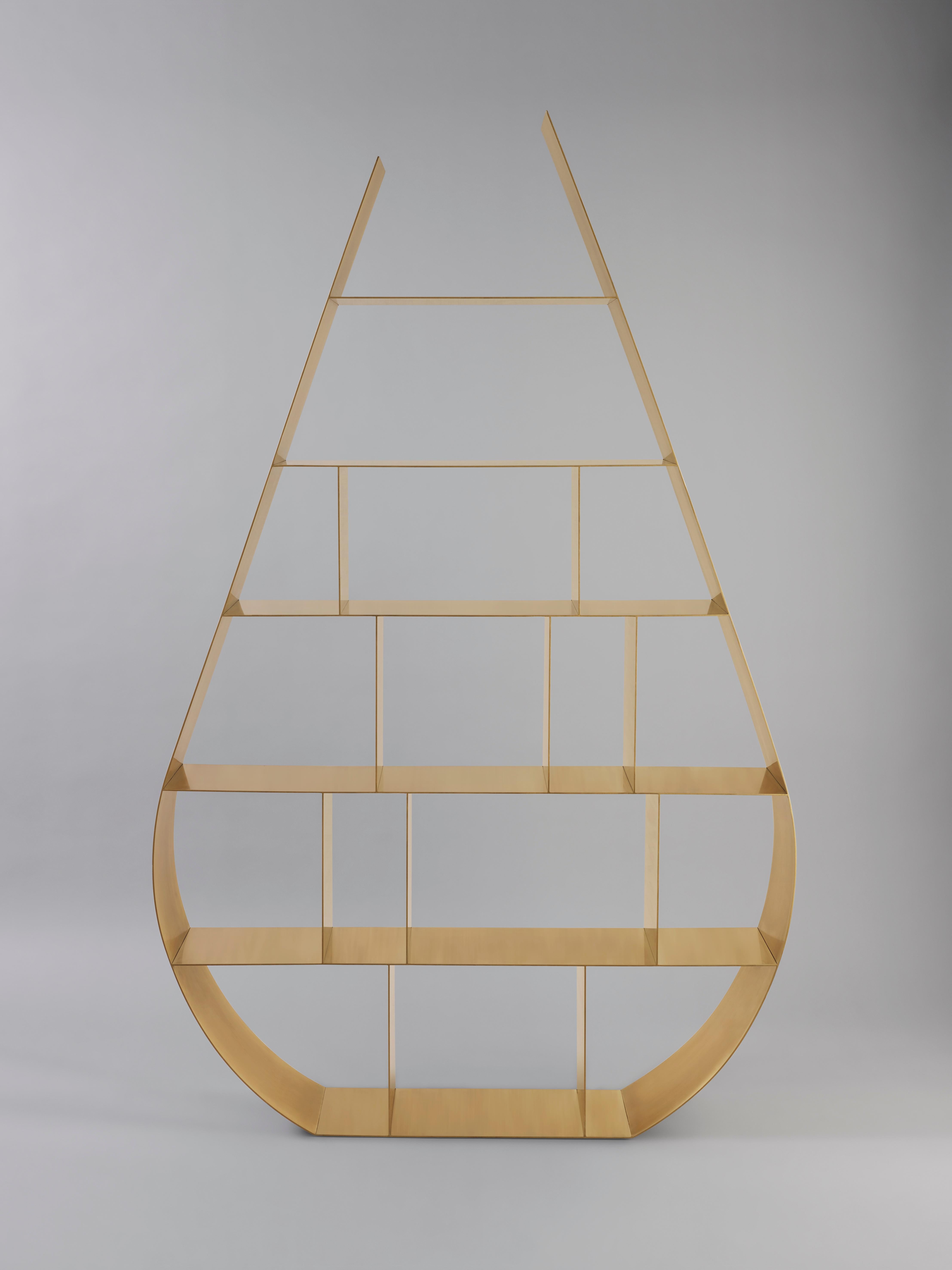 Inspired by ancient Chinese gardens and shaped like natural water droplets, 'Shuidi' can divide a space without visual barriers and welcome books or small objects. This bookcase and shelving unit by acclaimed design duo Studio MVW is made of brushed