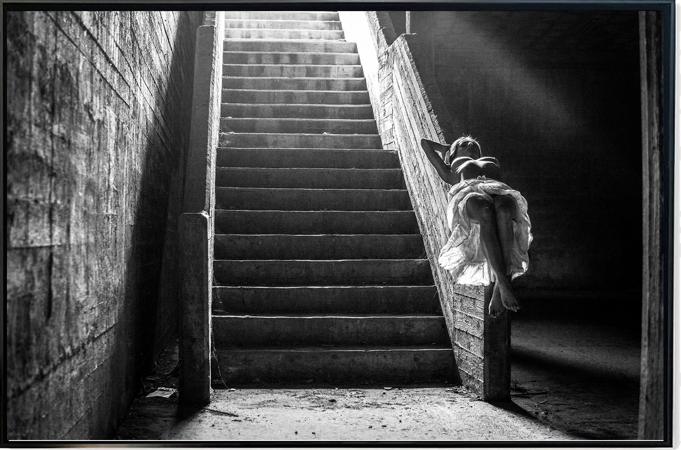 Shuki Laufer Black and White Photograph - Women On  stairs  Figurative Female Model Black And White Photography By Shuki