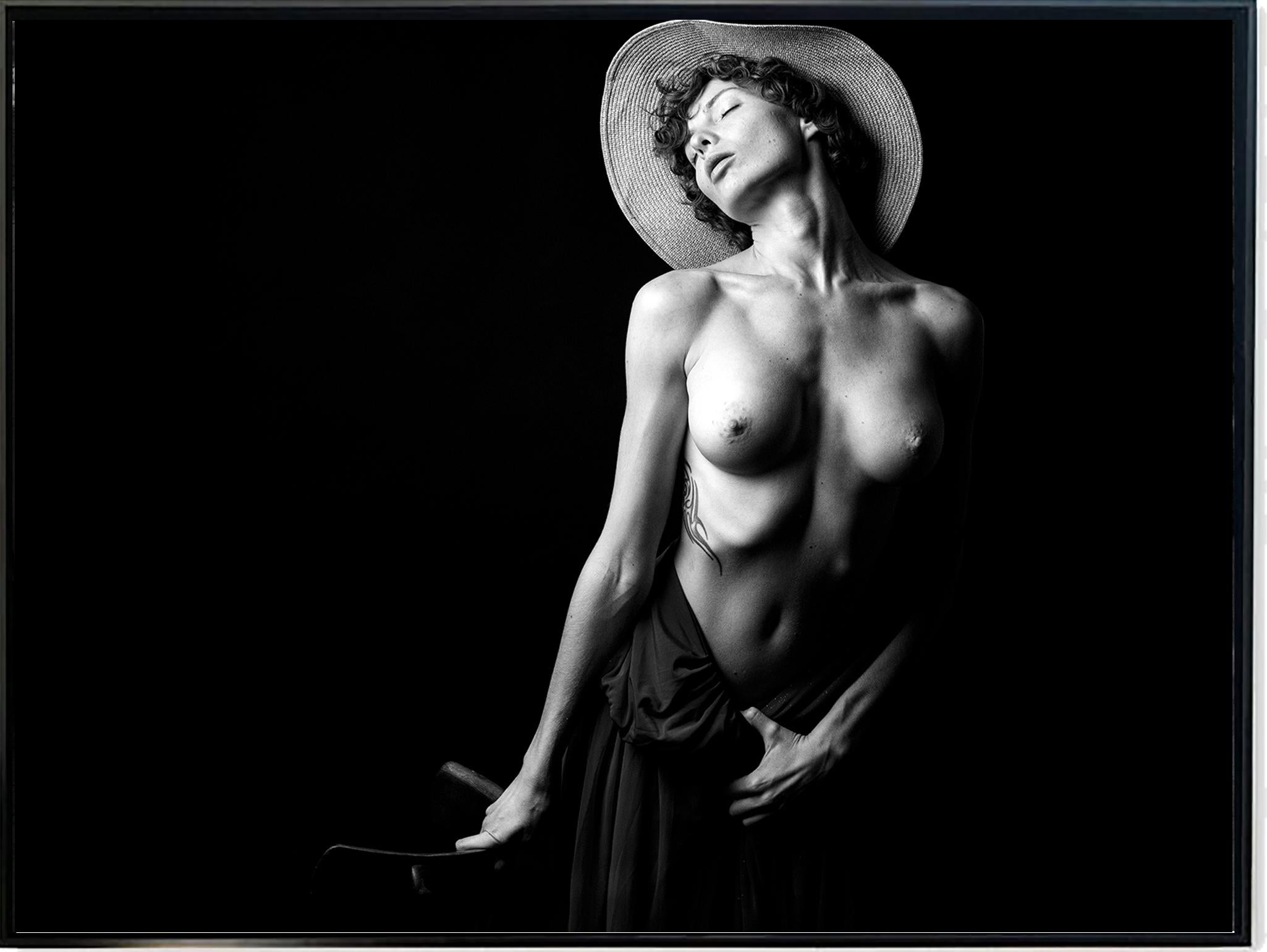 Shuki Laufer Black and White Photograph - Women With Hat Figurative  Female Model Large  B& W  Photography  By Shuki