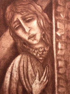 Modernist Bathsheba Aquatint Etching Israeli Judaica Bezalel School Woman Artist