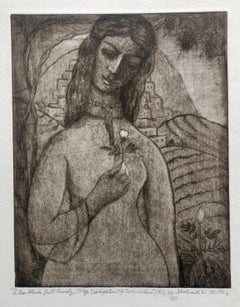 Modernista "Soy negra pero atractiva" Grabado Judaica israelí Escuela Bezalel Mujer