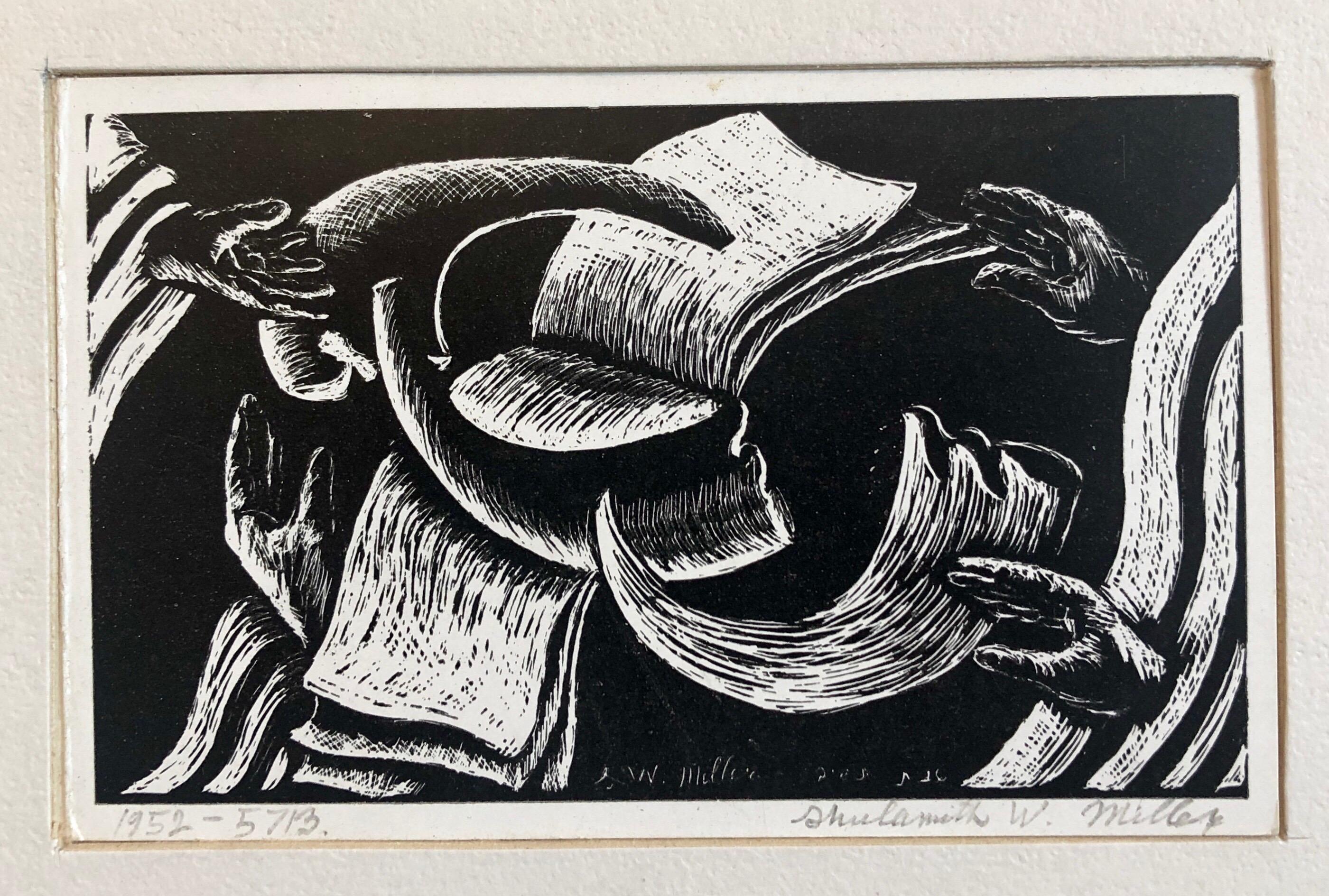 Shana Tova, Neujahr Holzschnitt Israelisches Judaica Frühe Bezalel Schule Frau Künstlerin – Print von Shulamith Wittenberg Miller