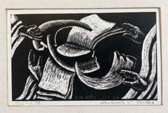 Shana Tova, New Year Woodcut Israeli Judaica Early Bezalel School Woman Artist