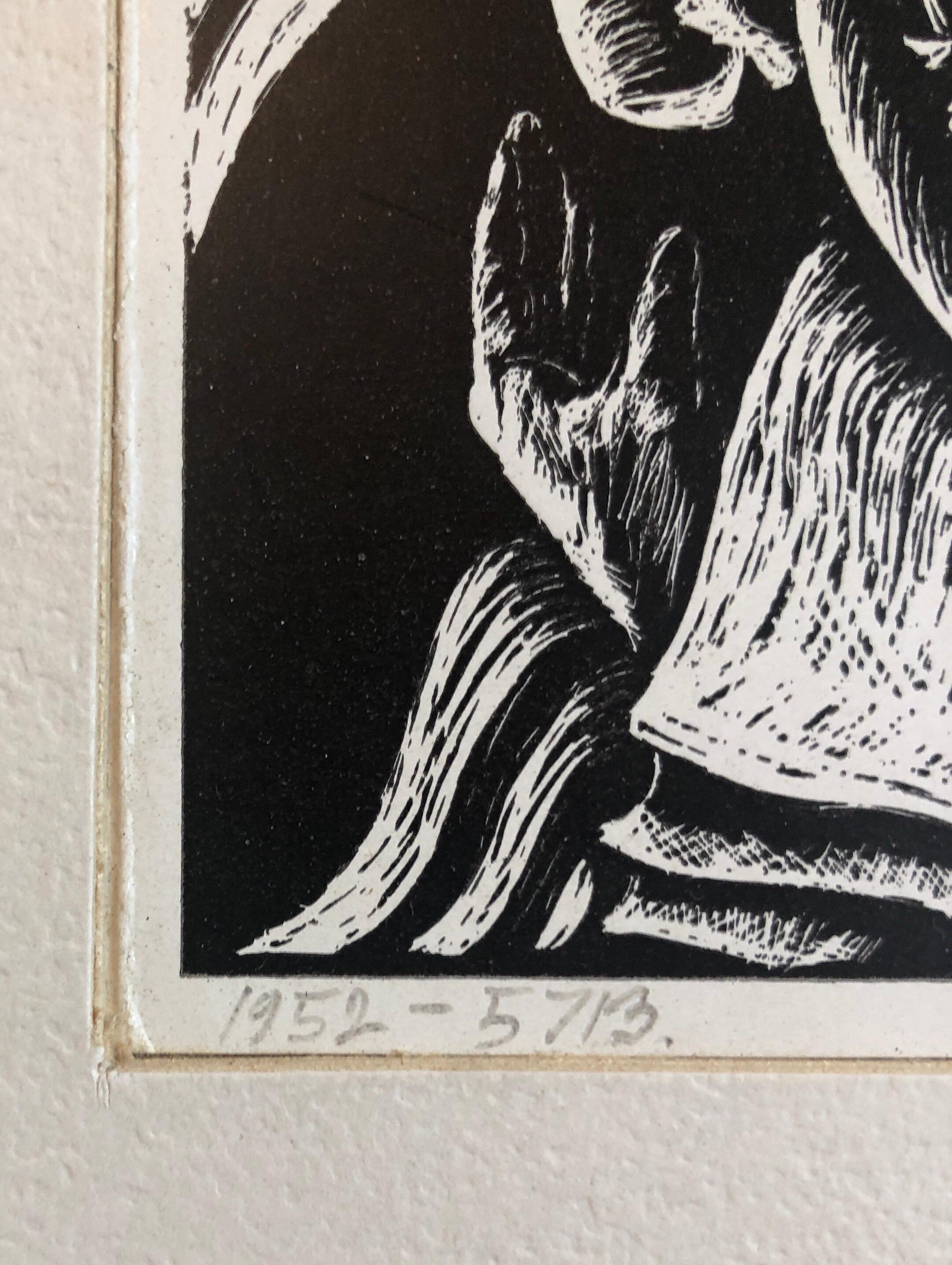 Shana Tova, Año Nuevo Xilografía Judaica Israelí Escuela Bezalel Mujer Artista - Print Moderno de Shulamith Wittenberg Miller