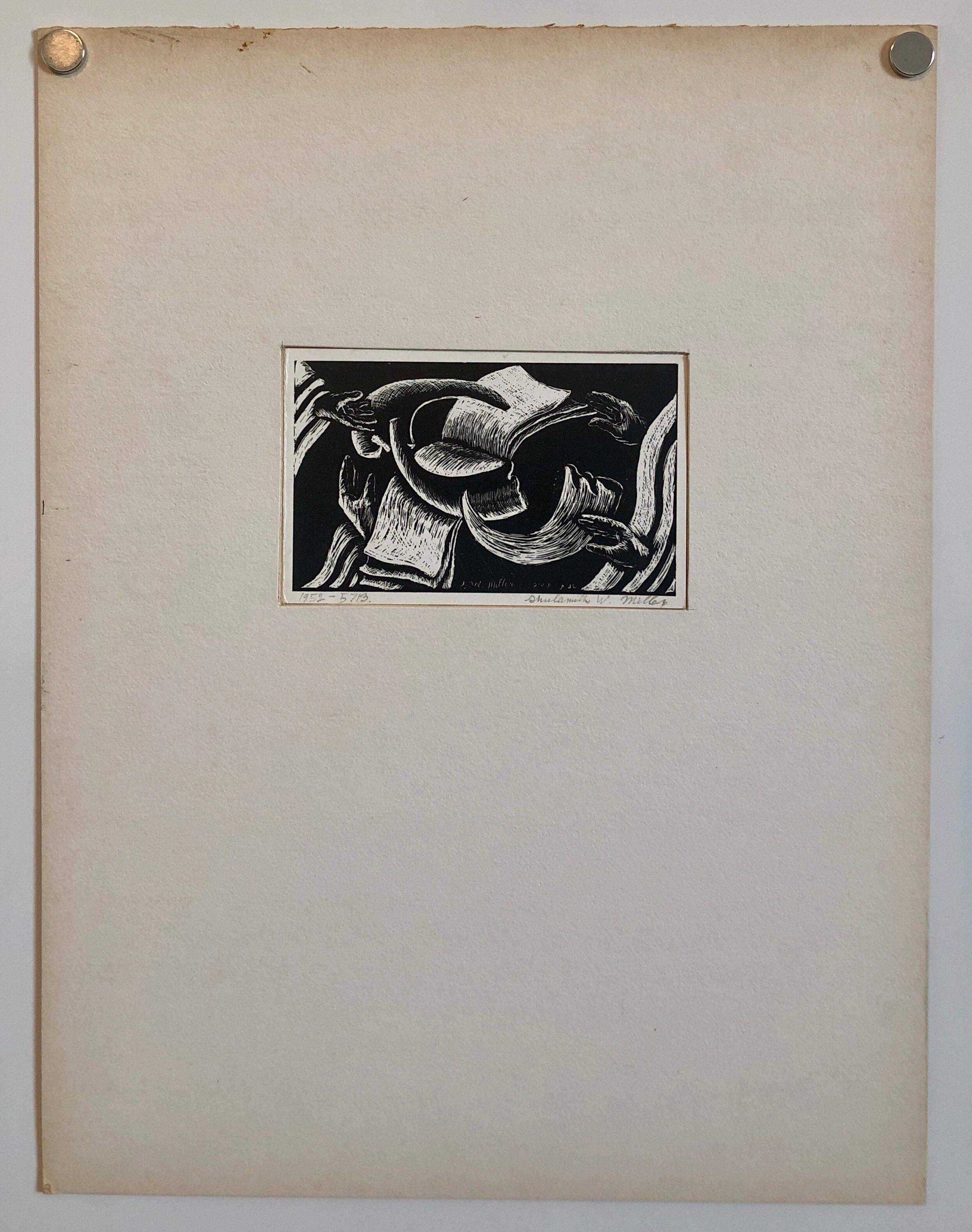 Firmado en hebreo e inglés. Titulada. Tamaño en mate 16 x 12, la imagen mide 3,5x5,5 pulgadas.
Shulamit Wittenberg Miller
Nacido en 1908 en Jerusalén, asistió a la Bezalel Art School de Jerusalén, con el profesor Boris Schatz; realizó estudios