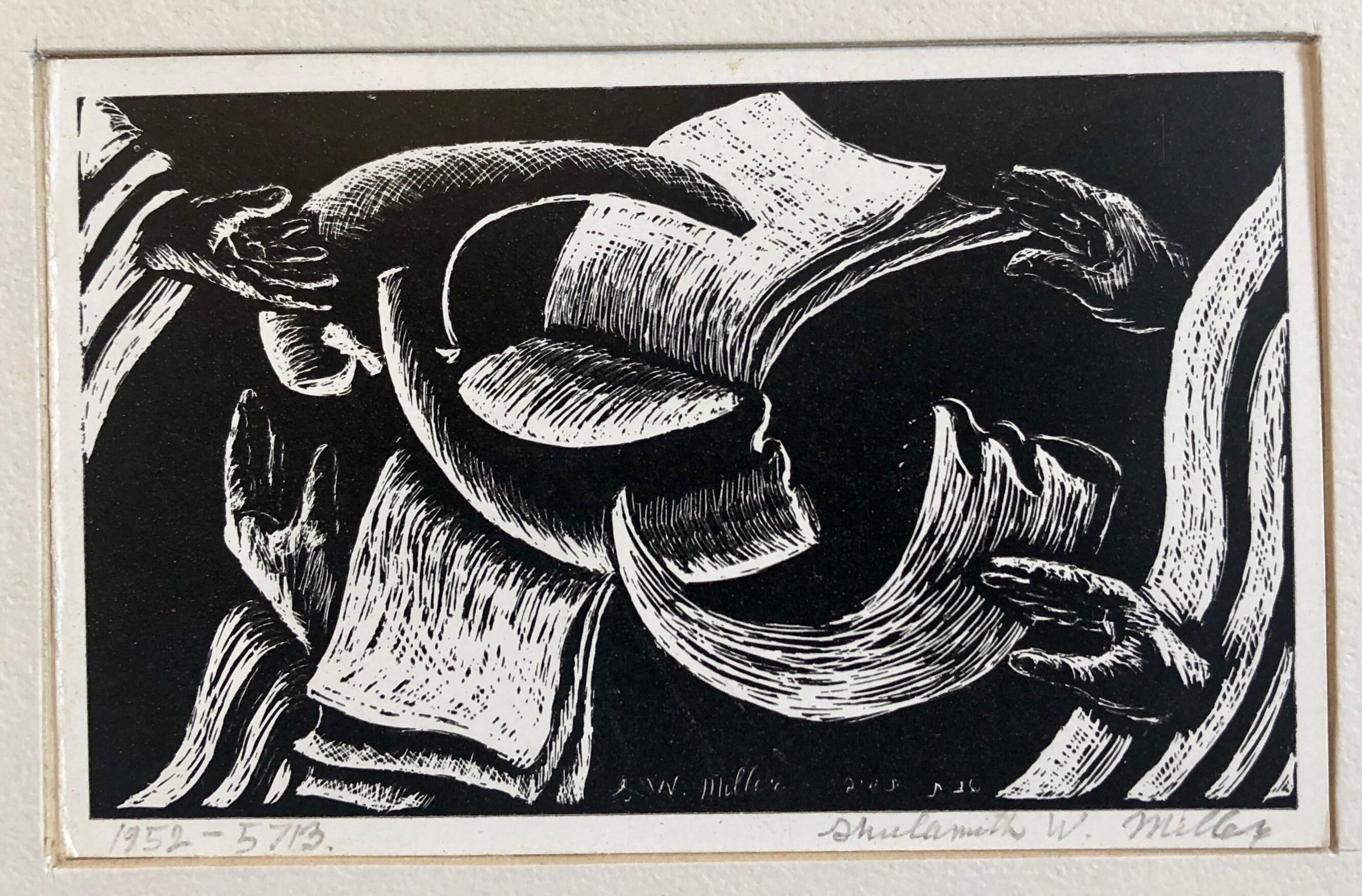 Shulamith Wittenberg Miller Portrait Print - Shana Tova, New Year Woodcut Israeli Judaica Early Bezalel School Woman Artist