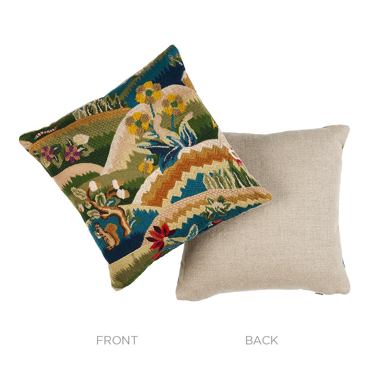 This pillow features Ananas with a knife edge finish. A lush landscape of pineapples nestled among banana leaves, Ananas was designed in 1930 by Paul Poiret exclusively for Schumacher. Pillow includes a feather/down fill insert and hidden zipper