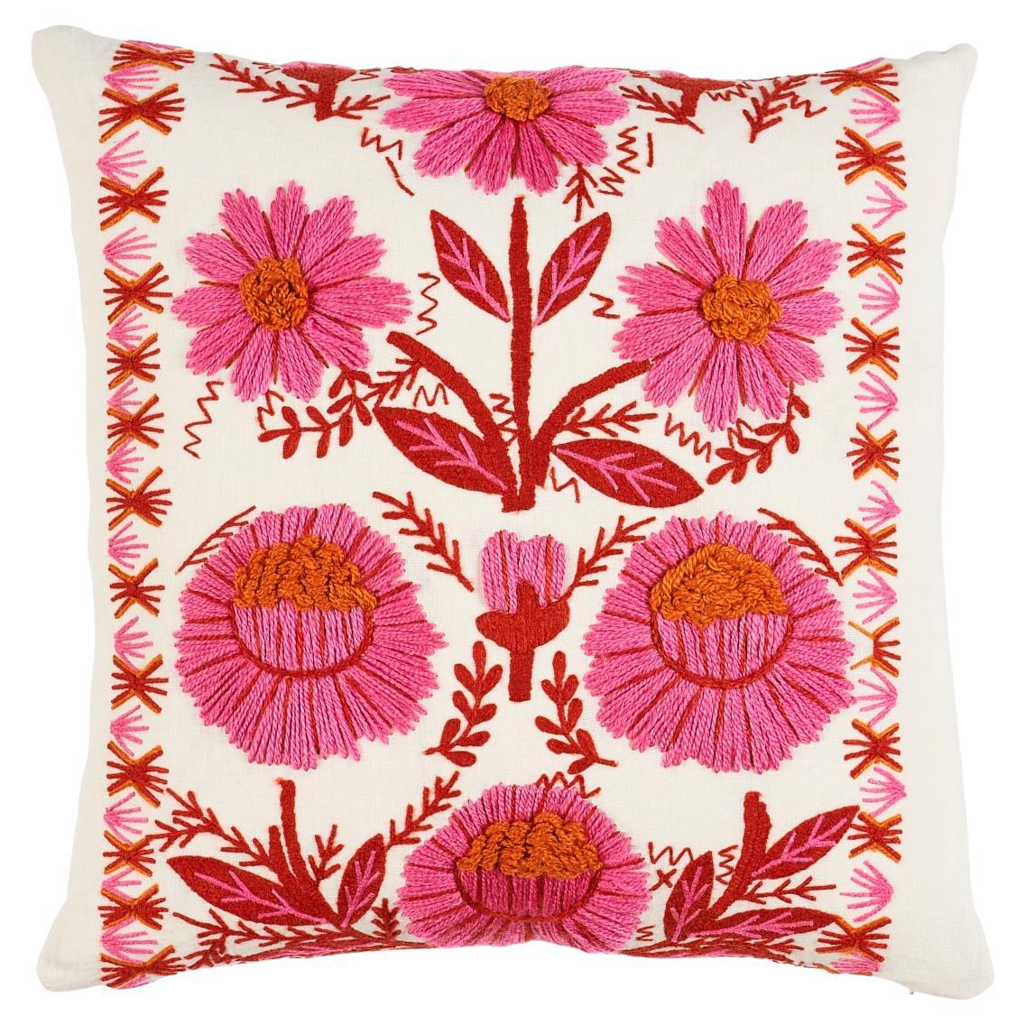Shumacher Marguerite Embroidery 20" Pillow in Blossom For Sale