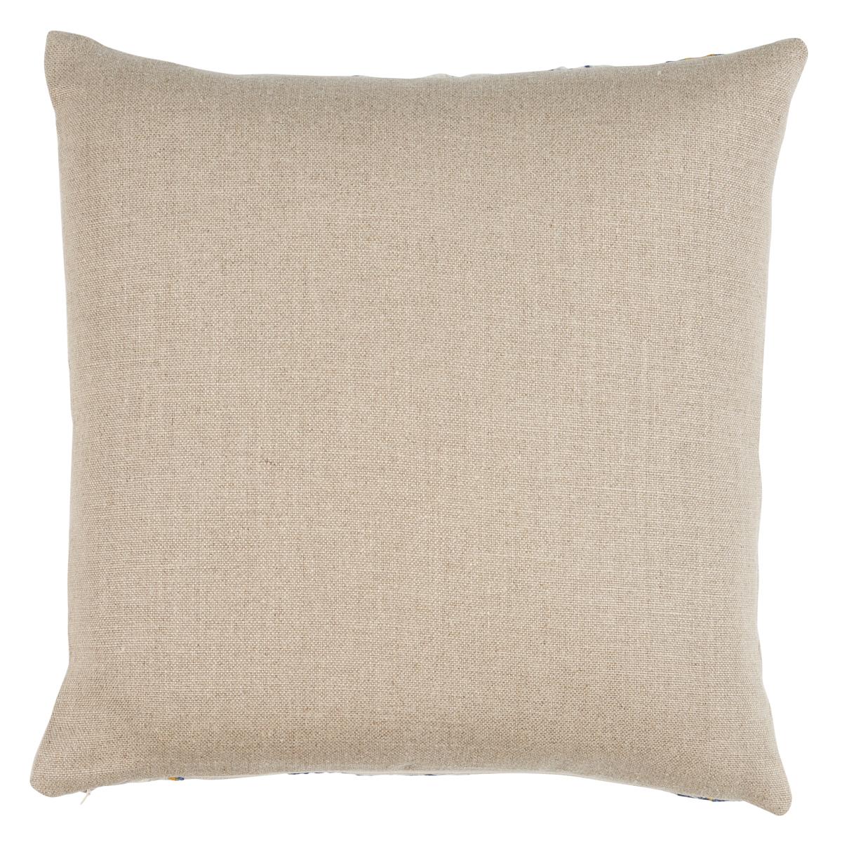 This pillow features Marguerite Embroidery with a knife edge finish. Happy and humble, Marguerite Embroidery features a hand-stitched floral design on a linen ground. Subtle irregularities in the wool yarns create dimension and quaint charm. Back of