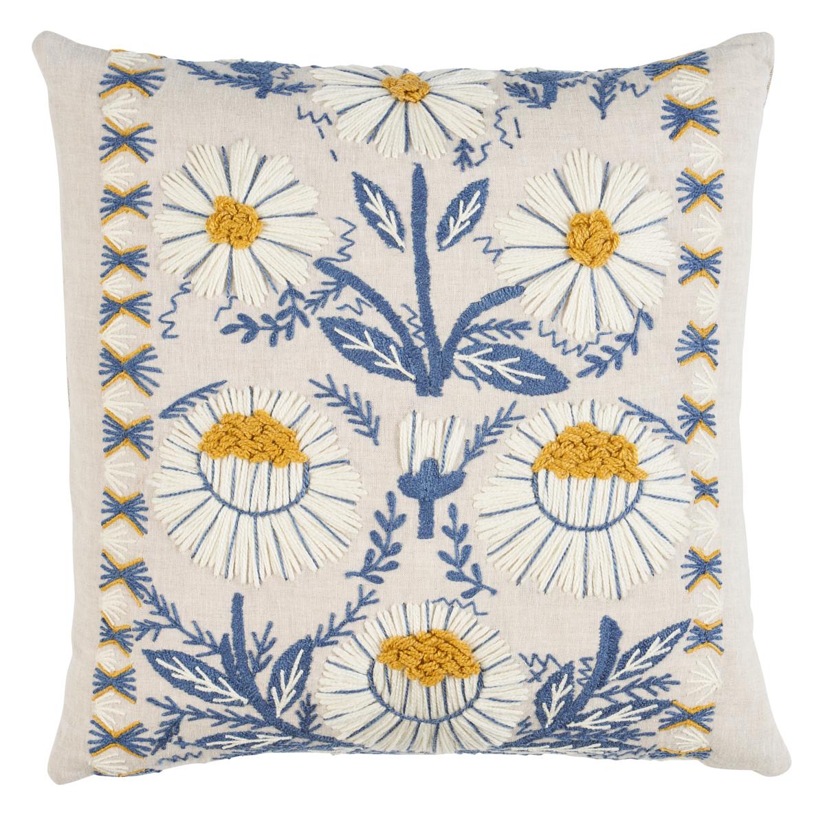 Shumacher Marguerite-Stickerei 20" Kissen in Blau & Ocker