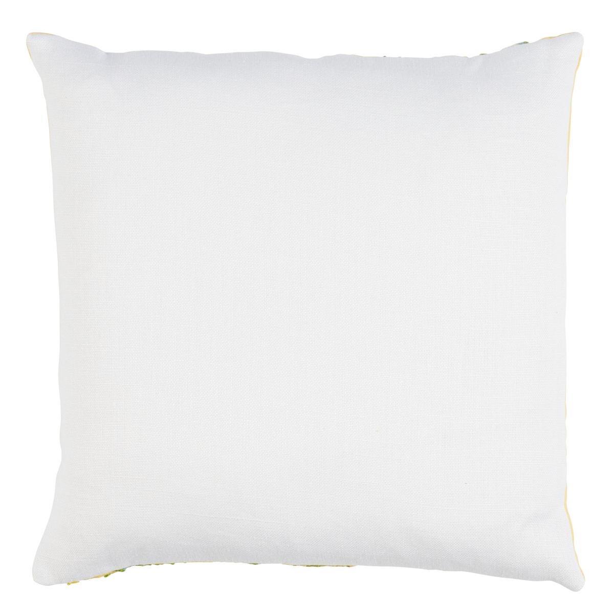 This pillow features Marguerite Embroidery with a knife edge finish. Happy and humble, Marguerite Embroidery features a hand-stitched floral design on a linen ground. Subtle irregularities in the wool yarns create dimension and quaint charm. Back of