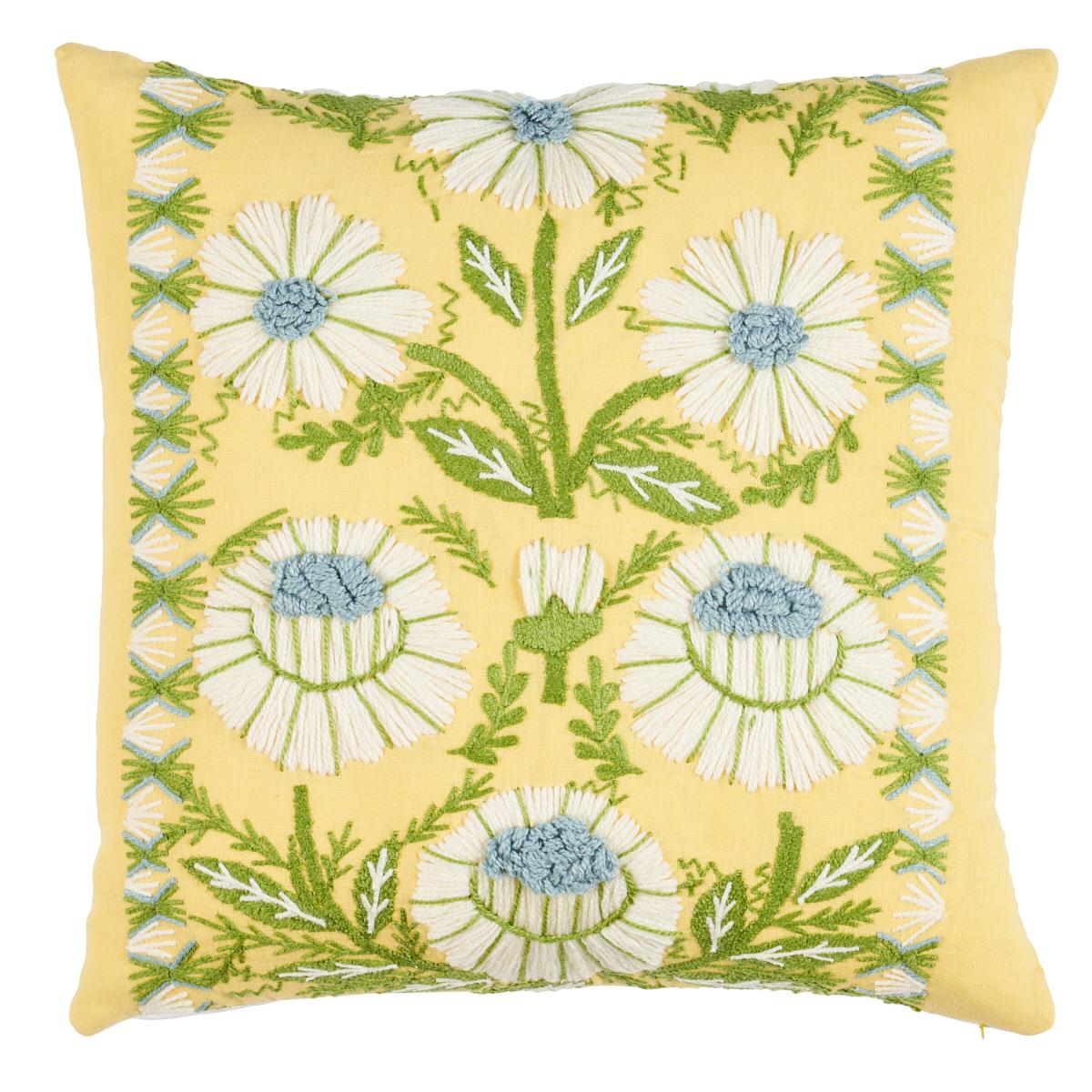 Shumacher Marguerite Embroidery 20" Pillow in Buttercup For Sale