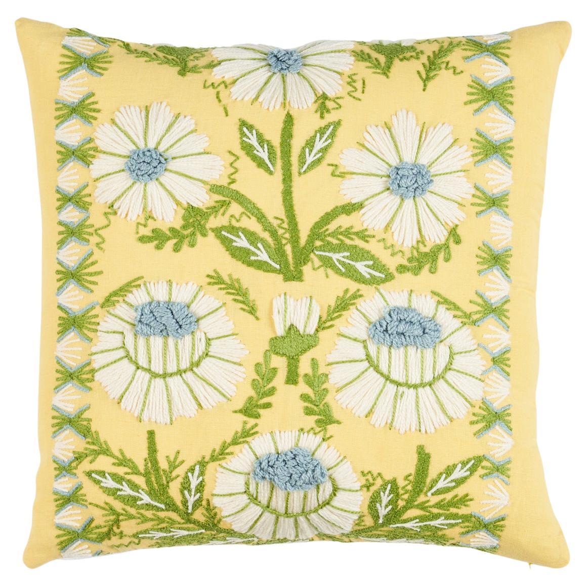 Shumacher Marguerite Embroidery 20" Pillow in Buttercup