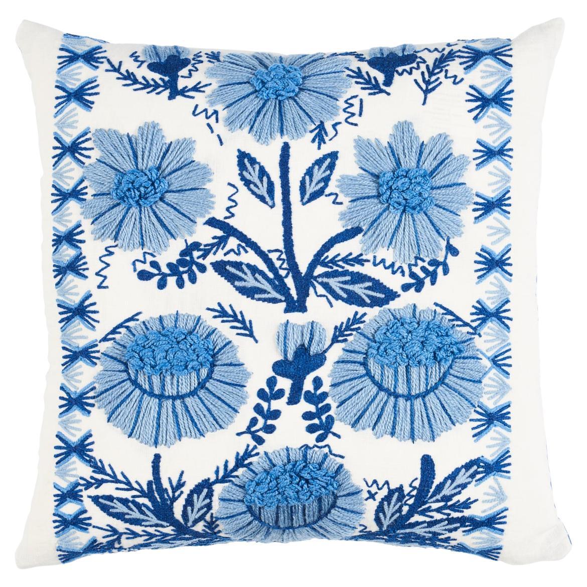 Shumacher Marguerite Embroidery 20" Pillow in Sky