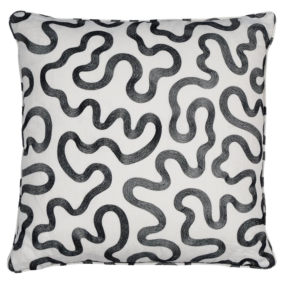 Shumacher Riley 18" Pillow in Black on Ivory For Sale