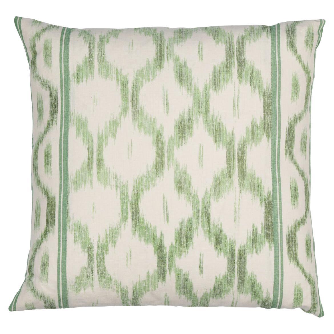 Shumacher Santa Monica Ikat 22" Pillow in Leaf Green For Sale