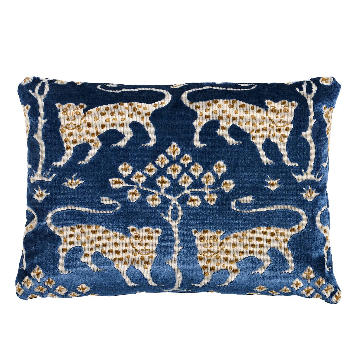 Shumacher Woodland Leopard Velvet 16x12" Pillow in Sapphire For Sale