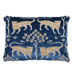 Shumacher Woodland Leopard Velvet 16x12" Pillow in Sapphire