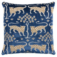 Shumacher Woodland Leopard Velvet 18" Pillow in Sapphire