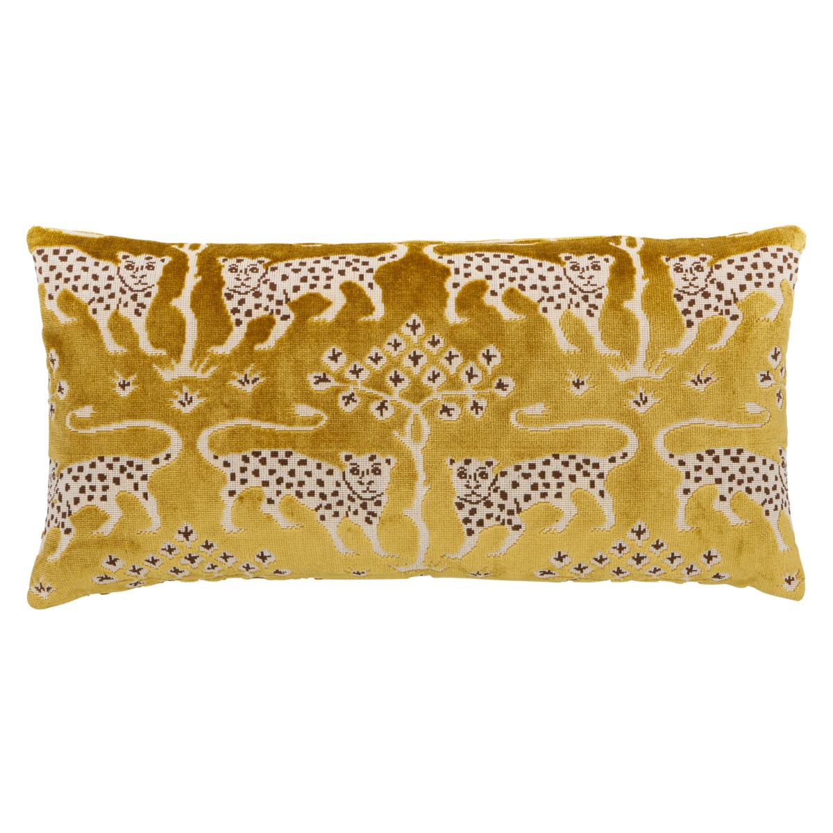 Shumacher Woodland Leopard Velvet 24x12" Pillow in Gold For Sale