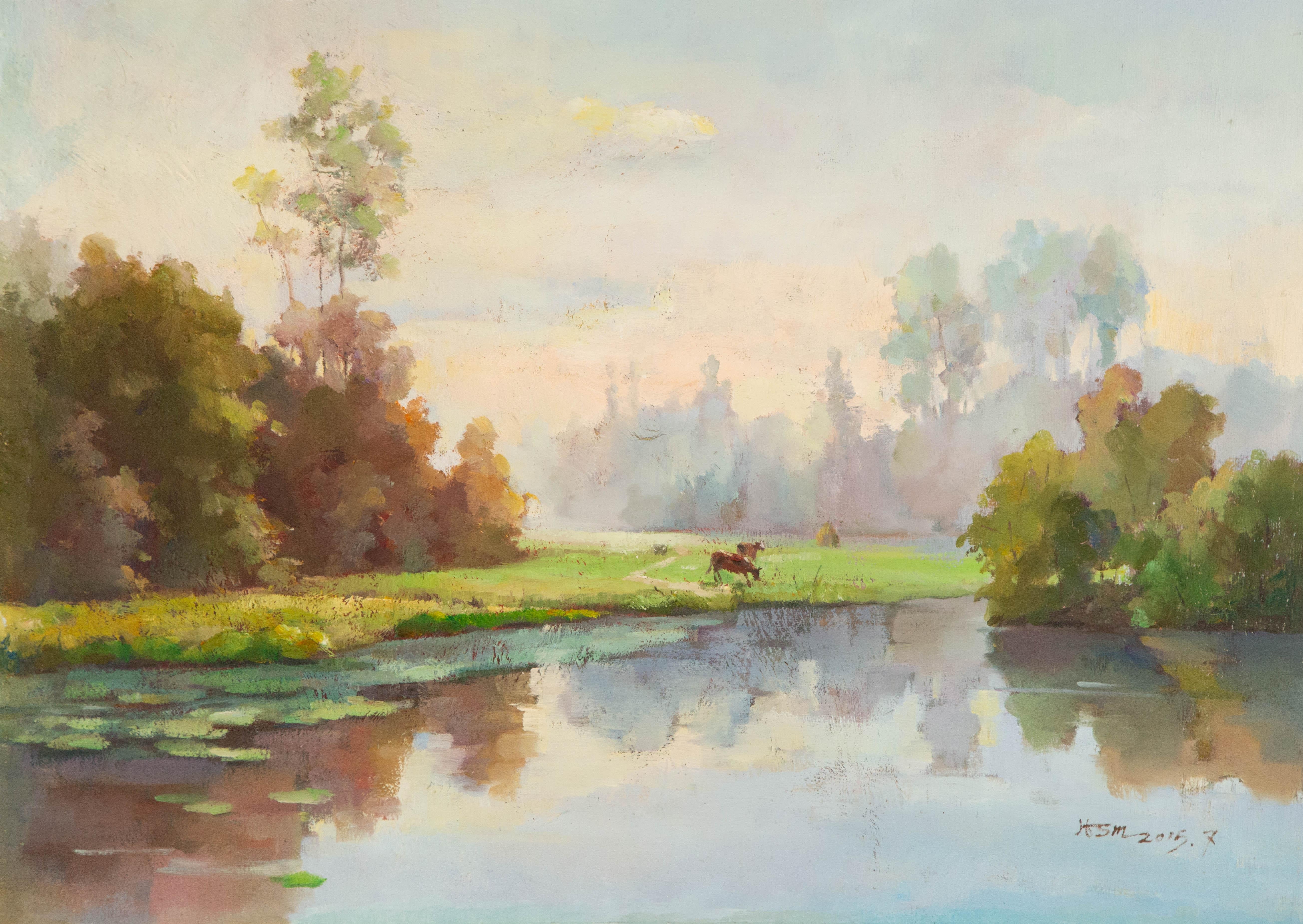 ShuMin Huang Landscape Original Oil On Canvas "Water And Sky"