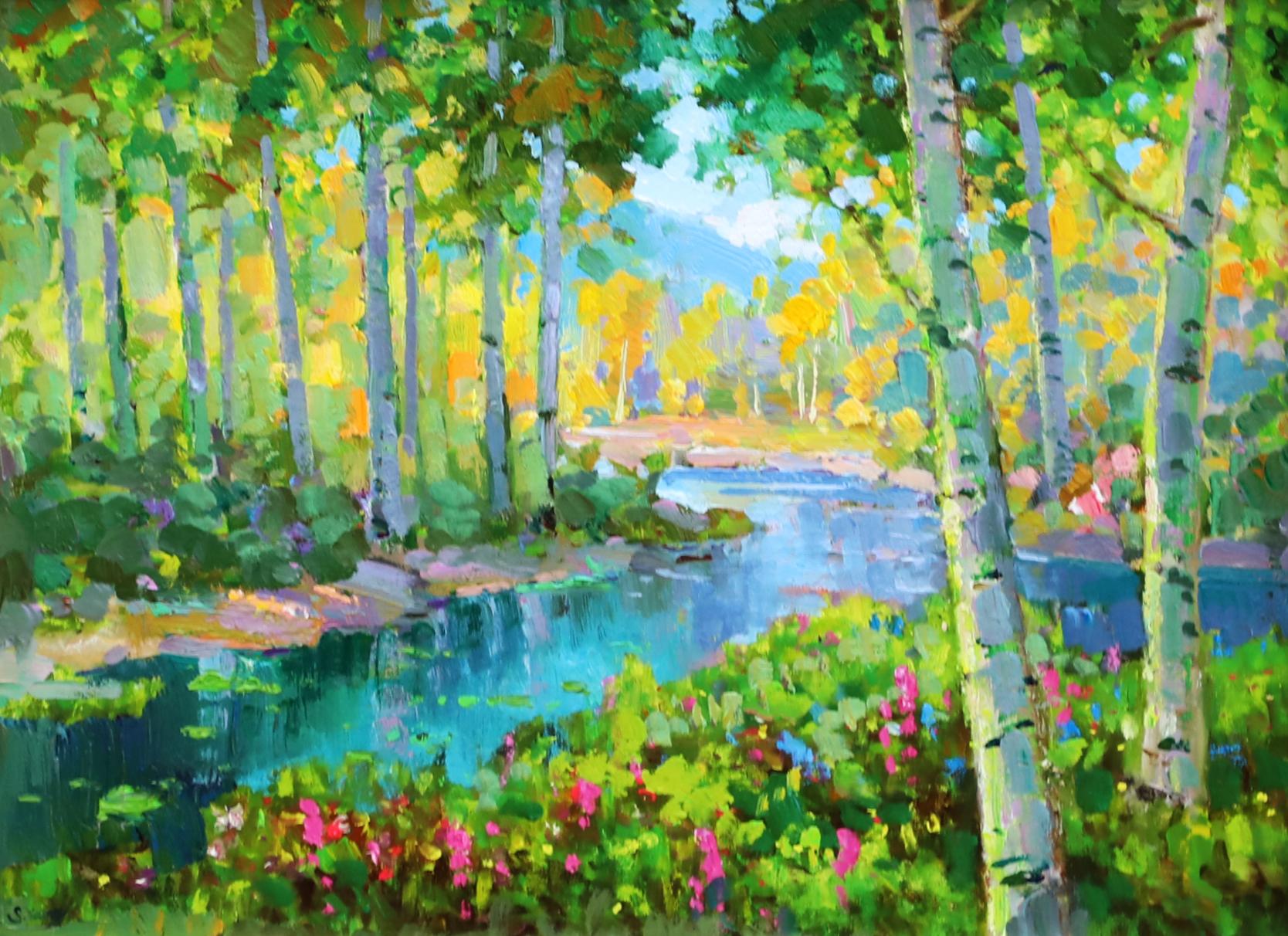 Aspen Grove (Impressionismus), Painting, von Shundong Yang