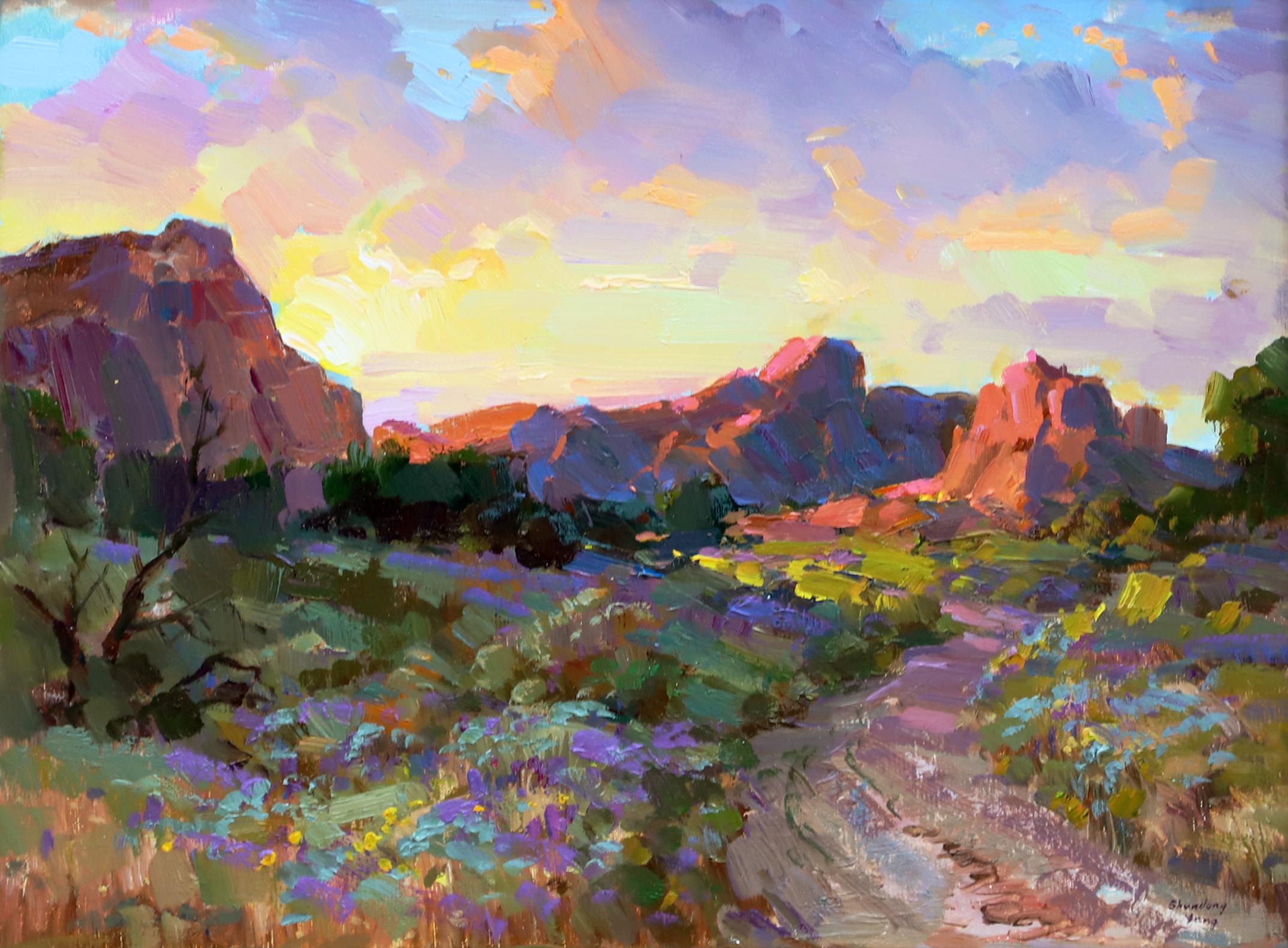 Abendlicht über dem Garten der Götter (Impressionismus), Painting, von Shundong Yang