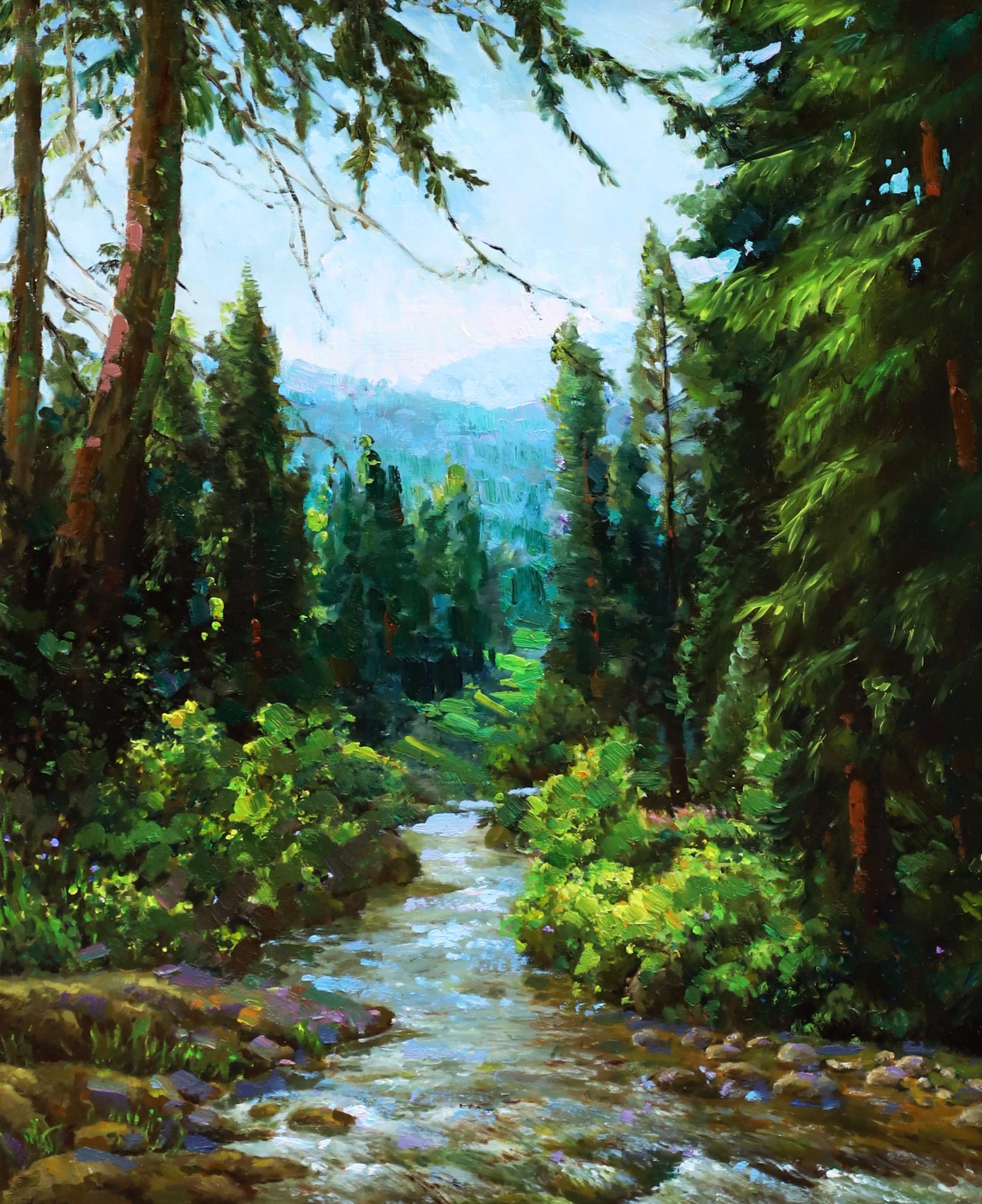 A. Winter Park Fluss (Impressionismus), Painting, von Shundong Yang