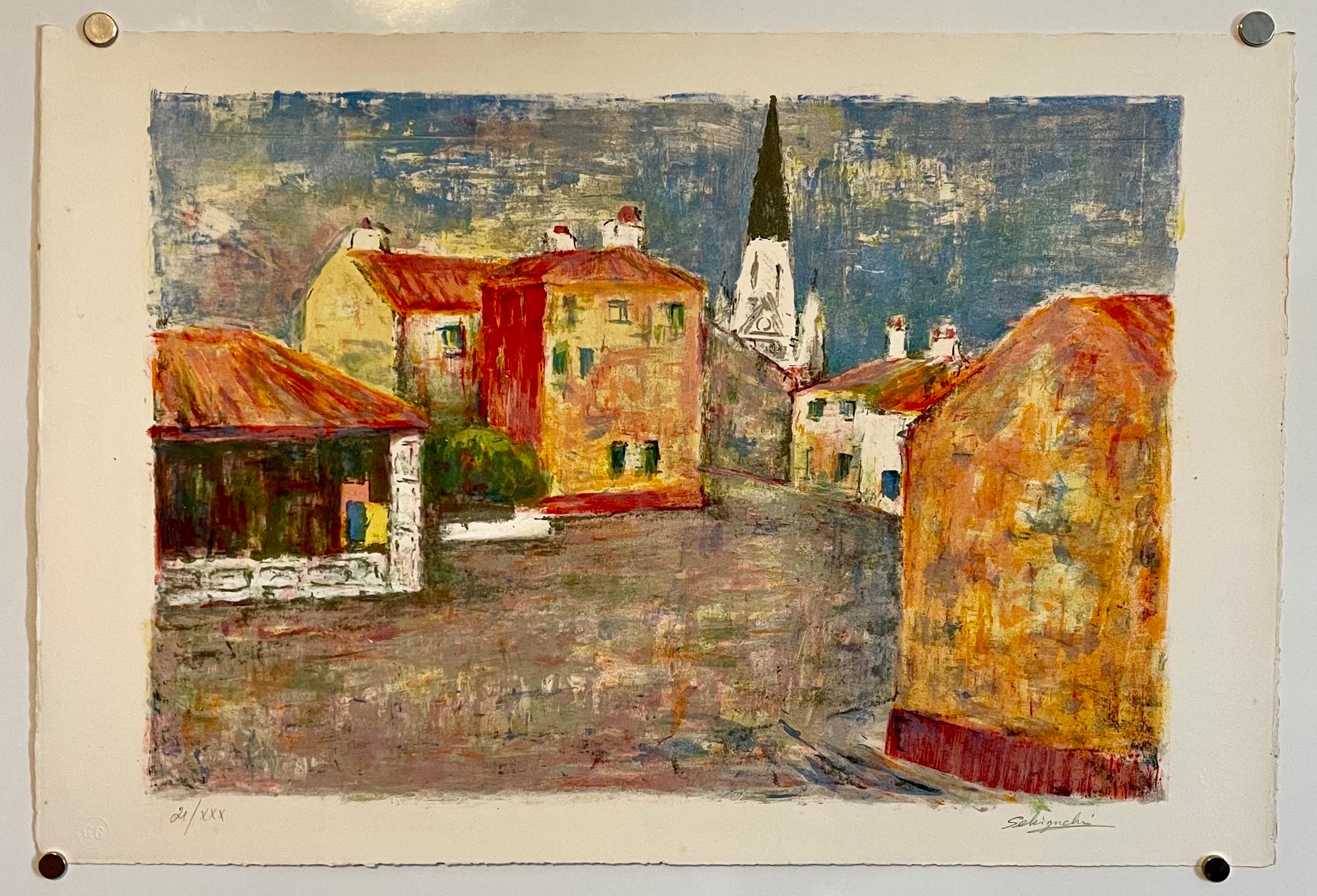 Artista giapponese di Woodblock Litografia francese Colori fauvisti Scuola di Parigi in vendita 1
