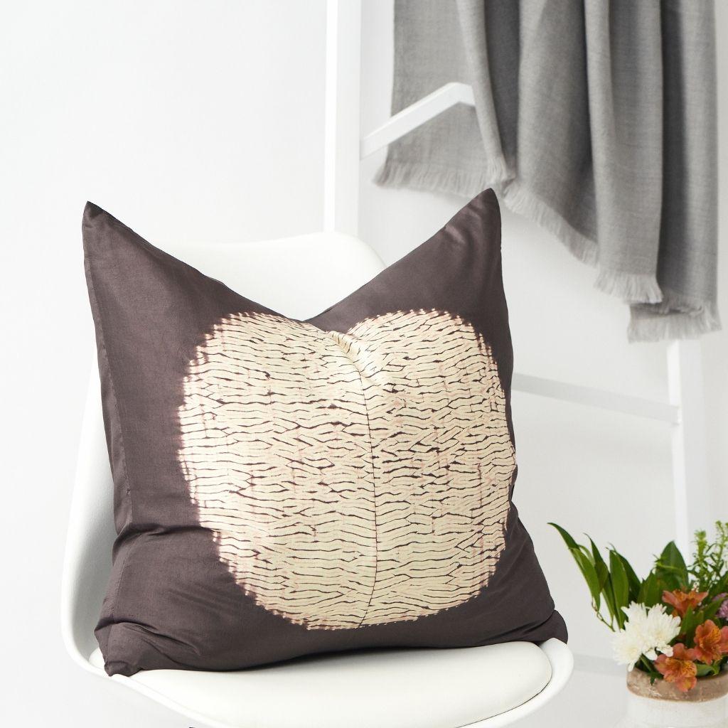 Modern Shunya Black Shibori Silk Pillow For Sale