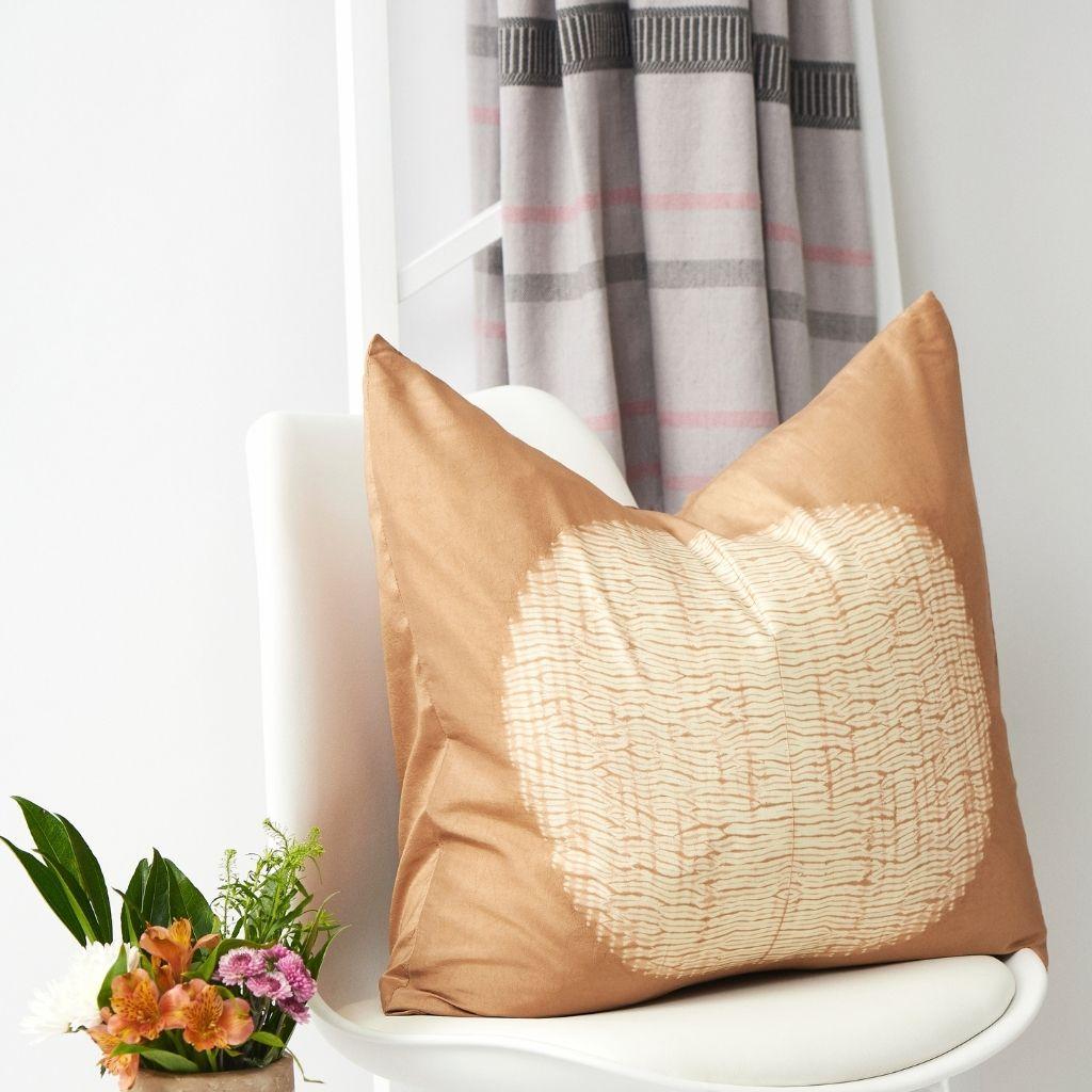 Modern Shunya Gold Shibori Silk Pillow For Sale