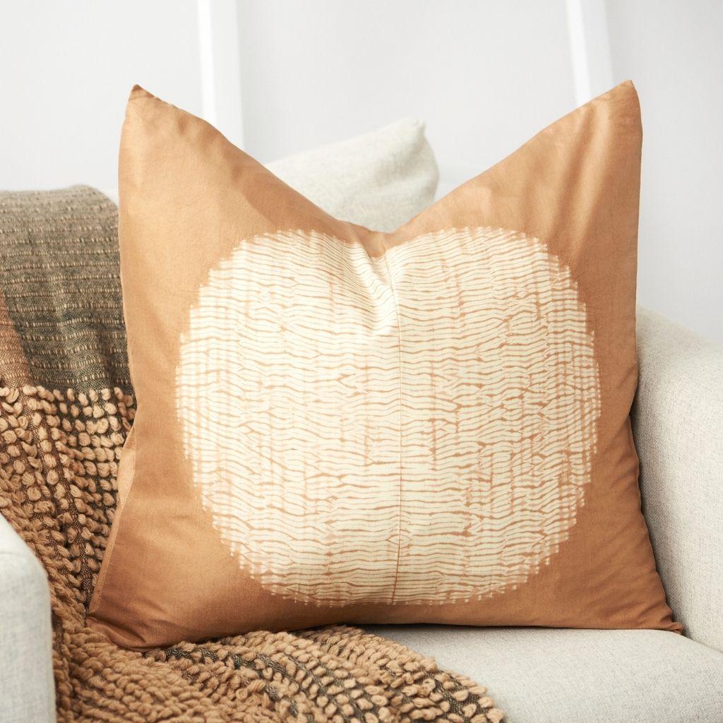 Indian Shunya Gold Shibori Silk Pillow For Sale