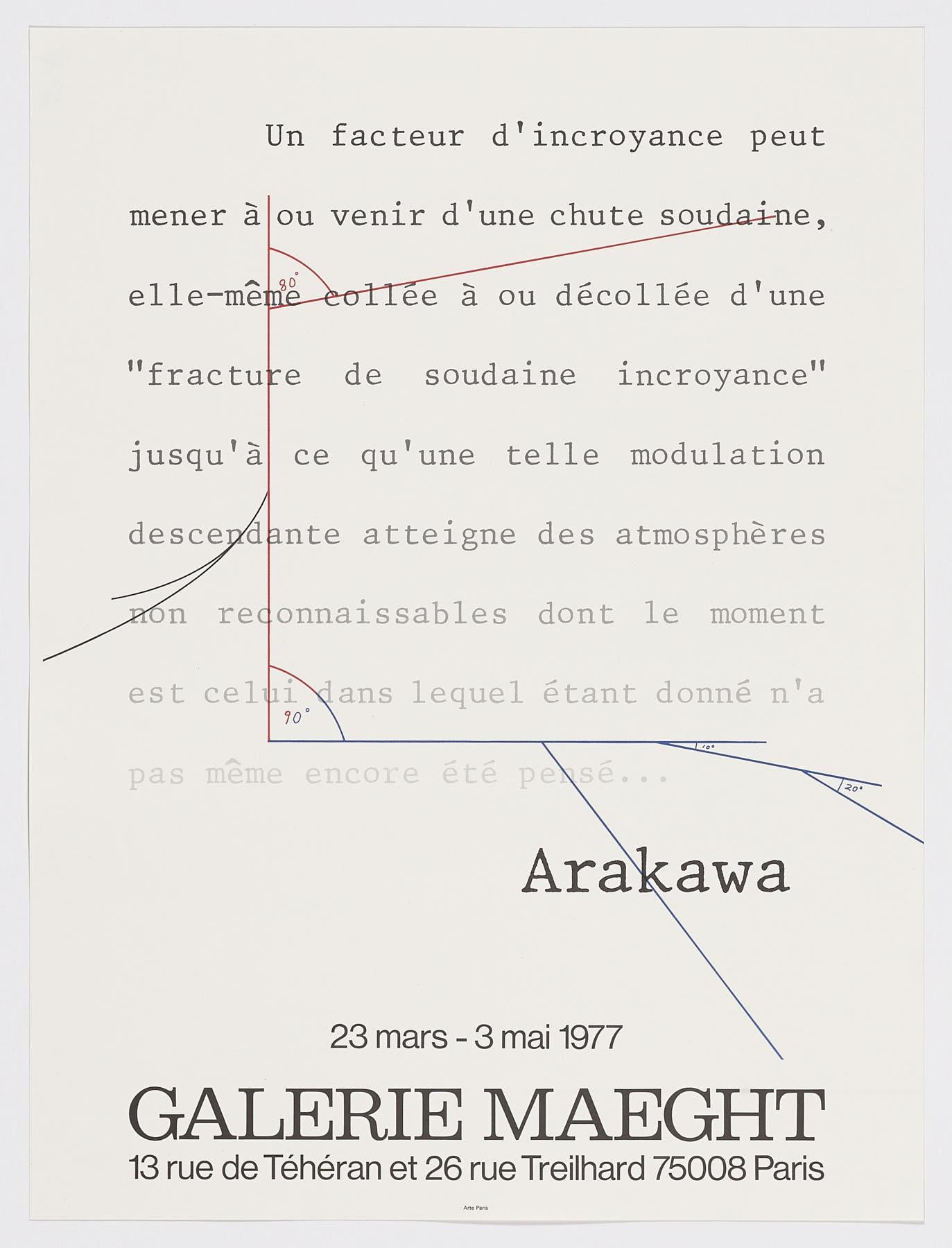 Shusaku Arakawa, artiste japonais, 1977, impression lithographique originale d'affiche vintage