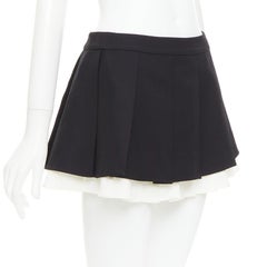 SHUSHU TONG 2023 ruffled pleat wool blend black white tiered school skirt UK6 XS