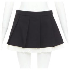 SHUSHU TONG 2023 ruffled pleat wool blend black white tiered school skirt UK6 XS
