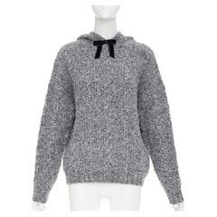 SHUSHU TONG 2024 wool blend black velvet ribbon oversized hooded sweater UK6 XS