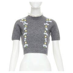 SHUSHU TONG 2024 wool blend embroidered florals lace trim neck cropped sweater